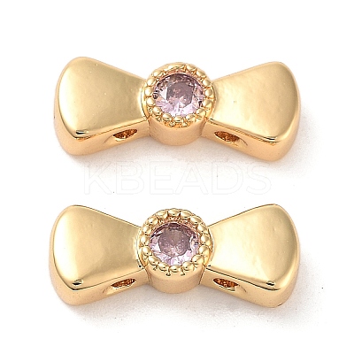 Brass Pave Pink Cubic Zirconia Bowknot Multi-Strand Links KK-B102-37B-01G-1