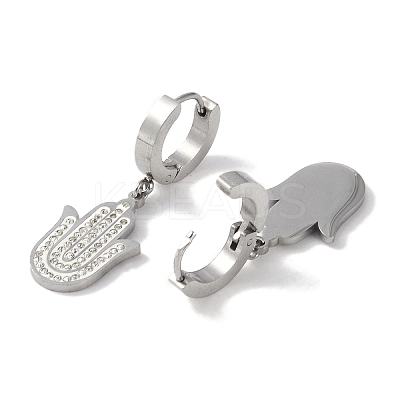 Hamsa Hand 304 Stainless Steel Polymer Clay Rhinestone Dangle Earrings EJEW-L283-003P-1