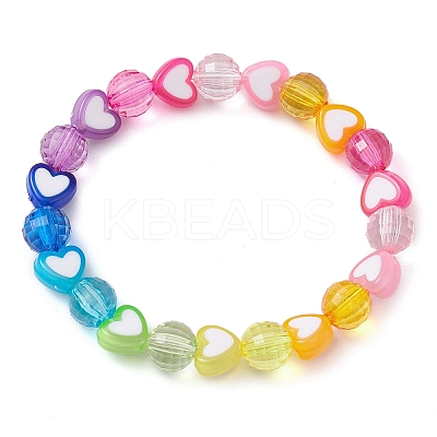 Heart & Faceted Round Acrylic Beaded Stretch Bracelets BJEW-JB10245-01-1