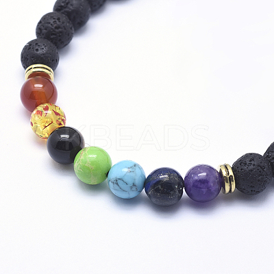 Adjustable Natural Lava Rock Braided Bead Bracelets X-BJEW-F276-G05-1
