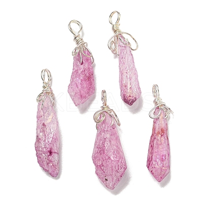 Electroplated Platinum Palted Copper Wire Wrapped Natural Quartz Crystal Pendants G-L133-07F-1