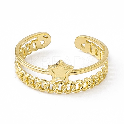 Ion Plating(IP) 304 Stainless Steel Star Cuff Ring for Women RJEW-C060-19G-1