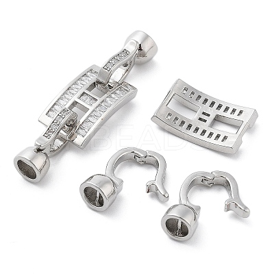Brass with Clear Cubic Zirconia Fold Over Clasps KK-Z080-07P-1