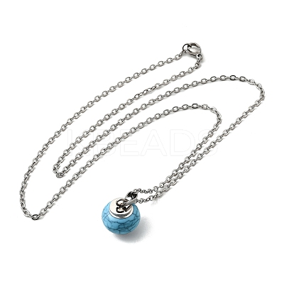 Synthetic Turquoise Rondelle Pendant Urn Ashes Necklaces NJEW-K393-01P-1