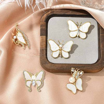 5Pcs 5 Styles Butterfly Alloy Rhinestone Brooches JEWB-CJ0001-33-1