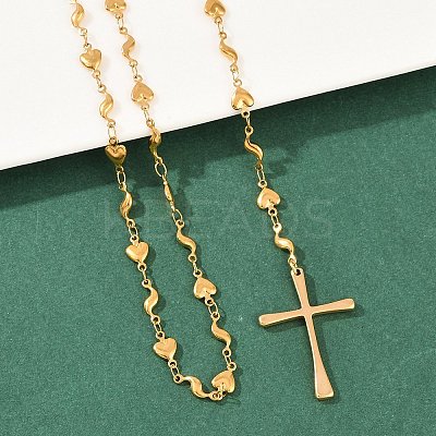 201 Stainless Steel Rosary Bead Necklaces NJEW-B143-06G-1