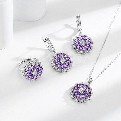 Flower Brass Micro Pave Cubic Zirconia Jewelry Set FS-WG0AAA8-01-1