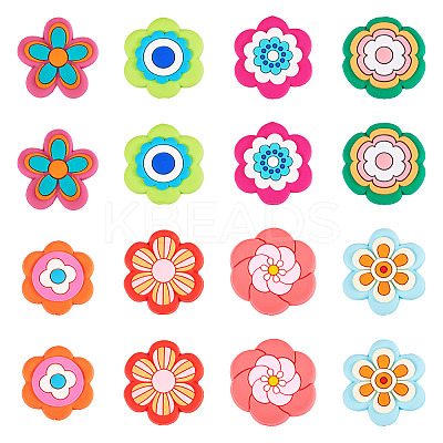 32Pcs 8 Styles Flower PVC Beads KY-TA0001-49-1