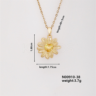 Shiny Sunflower Brass Micro Pave Cubic Zirconia Pendant Necklace for Women SR9149-1-1