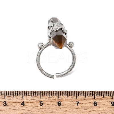 Natural Tiger Eye & Brass Cuff Rings for Women RJEW-G374-01P-11-1