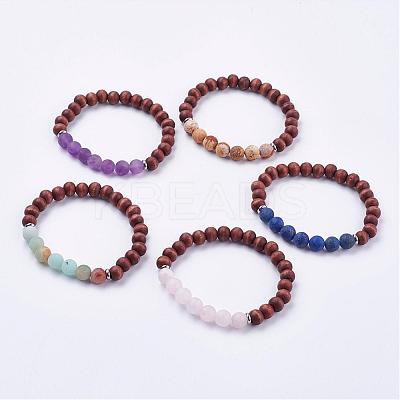Frosted Mixed Gemstone Stretch Bracelets BJEW-JB03169-1