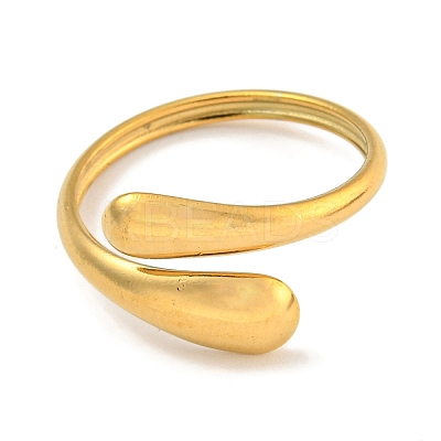 Ion Plating(IP) 304 Stainless Steel Teardrop Open Cuff Ring for Women RJEW-A043-19G-1