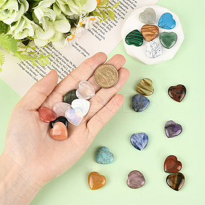 24Pcs 24 Styles Heart Mixed Gemstone & Porcelain Palm Stones G-SP0001-29-1