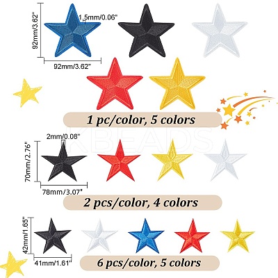 43Pcs 14 Style Star Computerized Embroidery Cloth Iron on/Sew on Patches DIY-PH0021-13-1