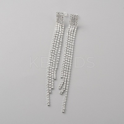 Clear Cubic Zirconia Tennis Tassel Dangle Stud Earrings EJEW-WH0017-10S-1