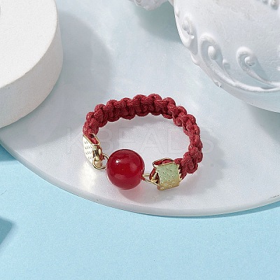 Glass Round Ball Braided Bead Style Finger Ring RJEW-JR00600-03-1