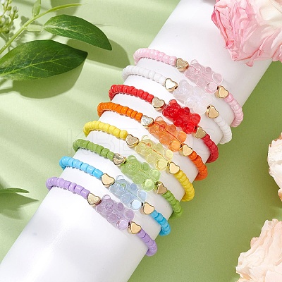 8Pcs 8 Colors Glass Seed Beads Stretch Bracelet Sets BJEW-JB11234-1