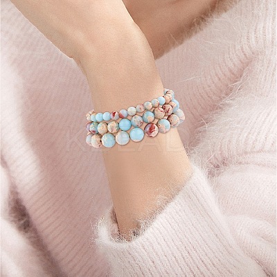 3Pcs 3 Size Synthetic Imperial Jasper Round Beaded Stretch Bracelets Set BJEW-SW00064-26-1
