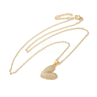 Brass Micro Pave Clear Cubic Zirconia Cable Chain Heart Pendant Necklaces for Women LS-NJEW-C054-01G-1