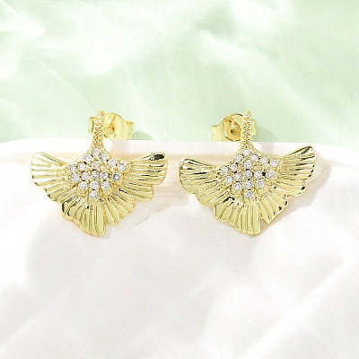 Brass Micro Pave Clear Cubic Zirconia Stud Earrings EJEW-D351-10G-1