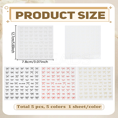 5Sheets 5 Colors Bowknot Self Adhesive Nail Art Stickers MRMJ-LP0002-12-1
