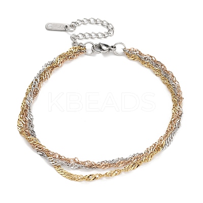 304 Stainless Steel Rope Chain Bracelets BJEW-H618-16MC-1