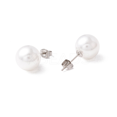 6 Pair Shell Pearl Round Ball Stud Earrings EJEW-A067-18B-P-1