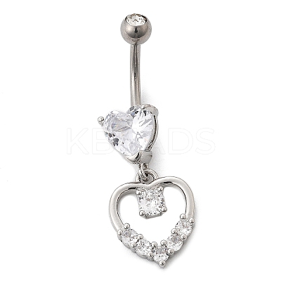 Alloy Crystal Rhinestone Dangle Curved Barbell Belly Rings LS-AJEW-R007-04P-06-1