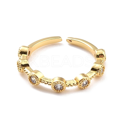 Clear Cubic Zirconia Flat Round Open Cuff Ring for Women RJEW-C018-07G-1