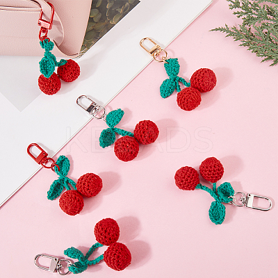 6Pcs 3 Colors Cherry Wool Knitting Pendant Decorations HJEW-CP0001-20-1