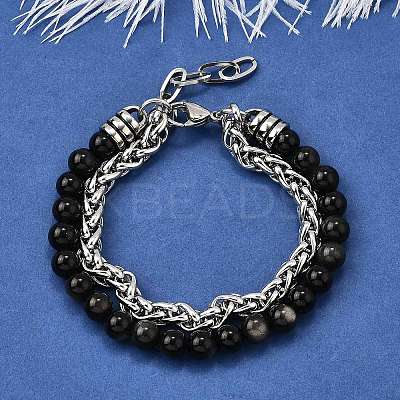 Natural Silver Leaf Jasper Round Beads Multi-strand Bracelets BJEW-D330-02P-07-1
