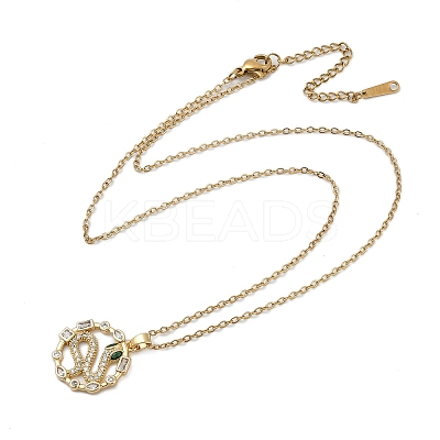 Brass Micro Pave Clear Cubic Zirconia Ring with Snake Pendants Necklaces NJEW-K280-03A-G-1
