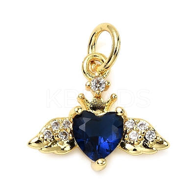 Heart with Wings Brass Micro Pave Cubic Zirconia Charms KK-C134-22G-1