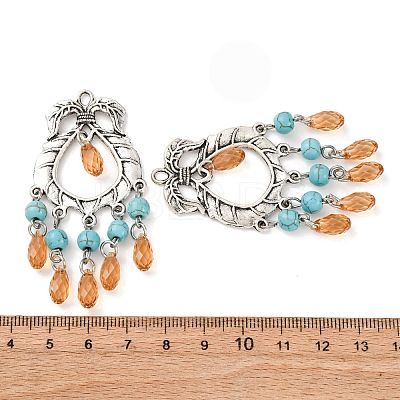 Dyed Synthetic Turquoise & Glass Tassel Big Pendants FIND-G098-04AS-1