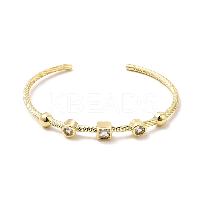 Clear Cubic Zirconia Square Cuff Bangle BJEW-E032-03G-1