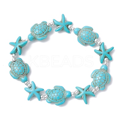 Synthetic Turquoise Beaded Stretch Bracelets for Men Women BJEW-JB11761-02-1