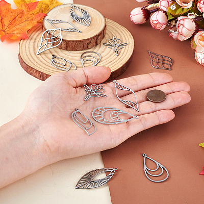 14Pcs 7 Style Stainless Steel Pendants STAS-PJ0001-46-1
