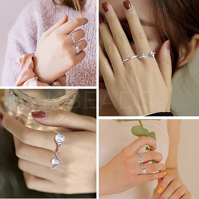 15Pcs 15 Style Crystal Rhinestone Teardrop & Horse Eye & Leaf Finger Rings JR938A-1