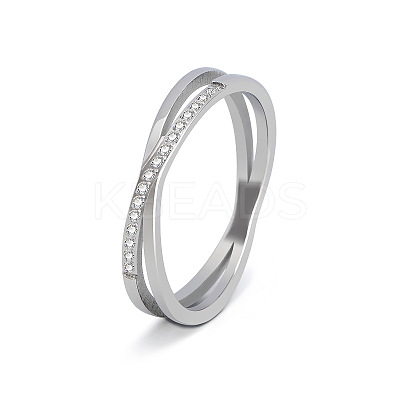 304 Stainless Steel Micro Pave Clear Cubic Zirconia Finger Rings for Women FS-WG1B662-06-1