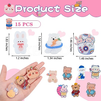 15Pcs 15 Style Bear & Rabbit Brooch Pins JEWB-SZ0001-35-1
