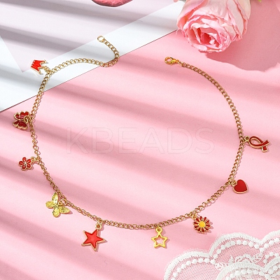 Star Flower Butterfly Ribbon Crown 304 Stainless Steel Cable Chain Necklaces NJEW-FS00010-1