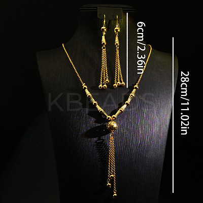 Alloy & Brass Round Beaded Tassel Pendant Necklaces & Hoop Earrings Sets FS-WGD59F5-01-1