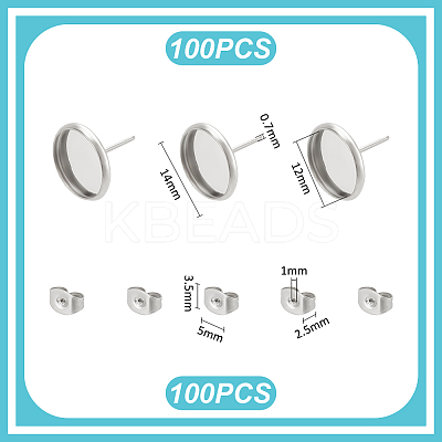Flat Round 304 Stainless Steel Stud Earring Settings STAS-UN0060-72B-1