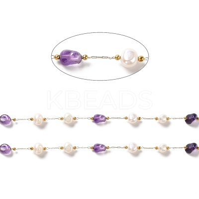 Natural Pearl & Amethyst Beaded Chains CHS-B002-01G-07-1