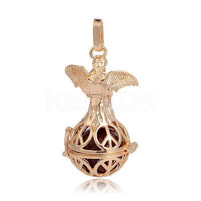 Golden Plated Brass Hollow Round Cage Pendants KK-J251-06G-1