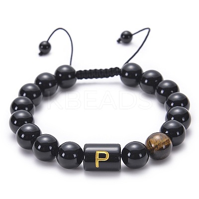 Natural Black Agate & Tiger Eye Round Beaded Adjustable Bracelets HL8029-16-1