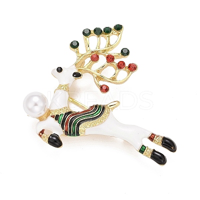 Alloy Reindeer Brooch with Plastic Pearl for Christmas LS-JEWB-A004-03G-1