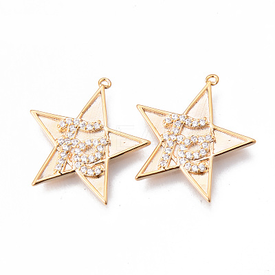 Brass Micro Pave Clear Cubic Zirconia Faith Pendants KK-N232-177G-NF-1