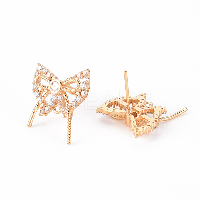 Brass Micro Pave Clear Cubic Zirconia Stud Earrings Findings KK-T062-121G-NF-1