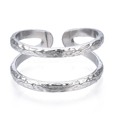 Non-Tarnish 304 Stainless Steel Double Line Open Cuff Ring RJEW-N040-20-1